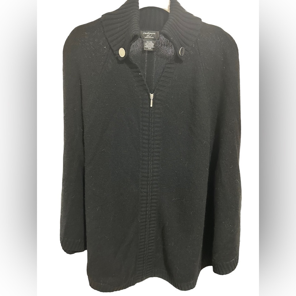 Lord & Taylor Black Cashmere Blend Zip-Front Poncho – Size Small